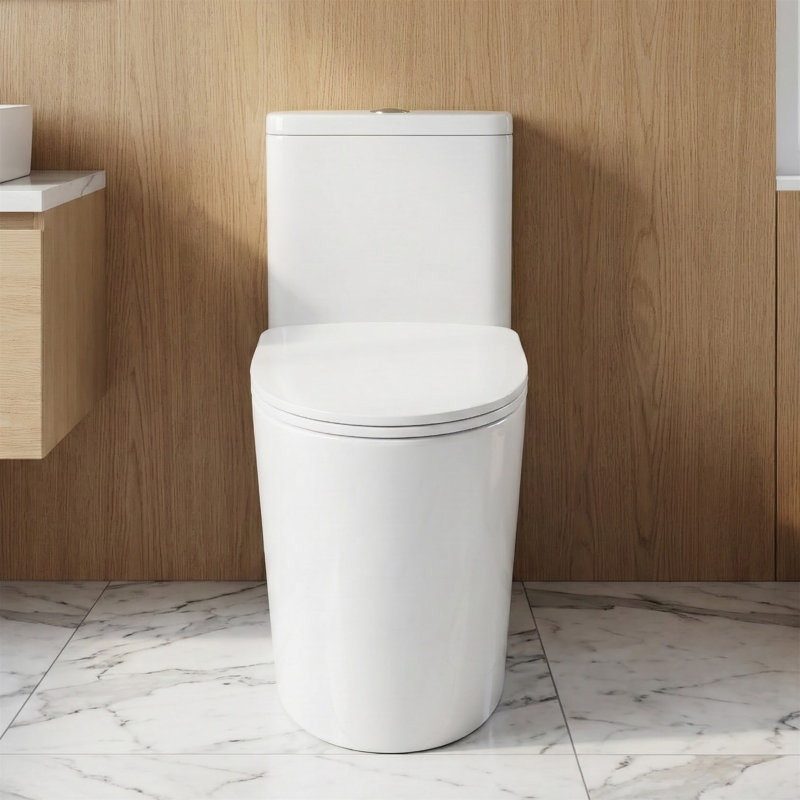 Toilette une pièce à double chasse - Toilette allongée à hauteur de confort de 16,5 po, 1,1 / 1,6 GPF certifié WaterSense et CUPC, siège à fermeture douce, conception à jupe, céramique blanche