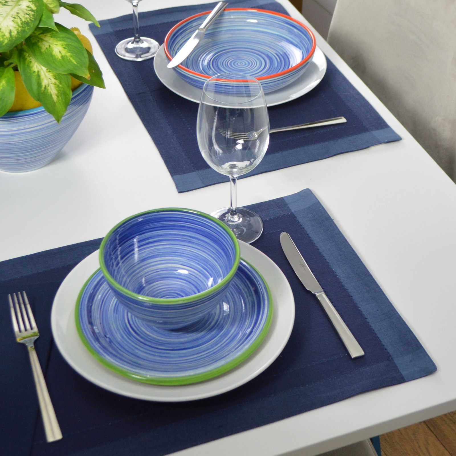 Raia Earthenware Pasta Bowl, Multicolor Blue