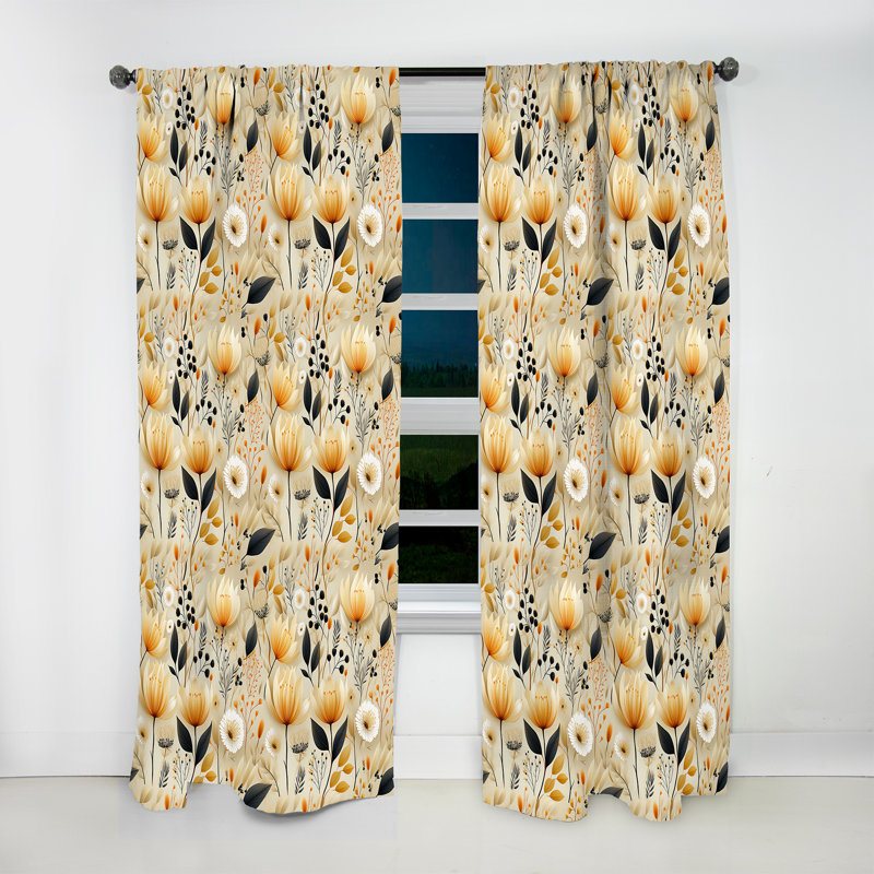 Neutre fleurs beiges à motif Boho III - Rideau Boho - Rideau abstrait obscurcissant - 1 panneau, L 52 po x L 84 po