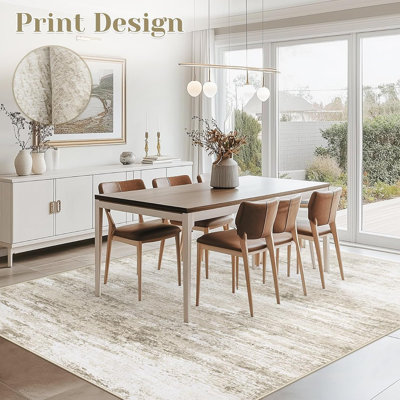 Tapis beige lavable abstrait, tapis doux antidérapant à faible épaisseur pour le salon et la chambre à coucher