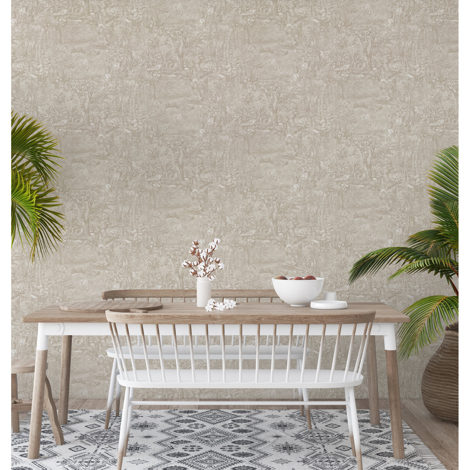 Akikazu Self-Adhesive Wallpaper Roll, Countryside Gray Toile, 16.5" L x 20.5" W