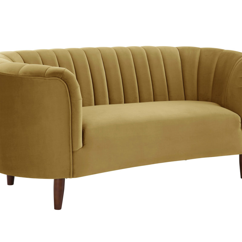 Causeuse olive en velours jaune