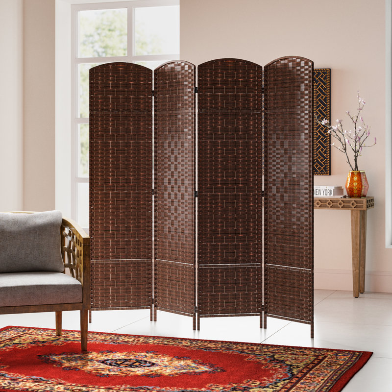 Paravent pliant en bambou de 71 po de hauteur avec garniture en bambou, 4, Brun, H 71 po x l 70 po x P 1 po