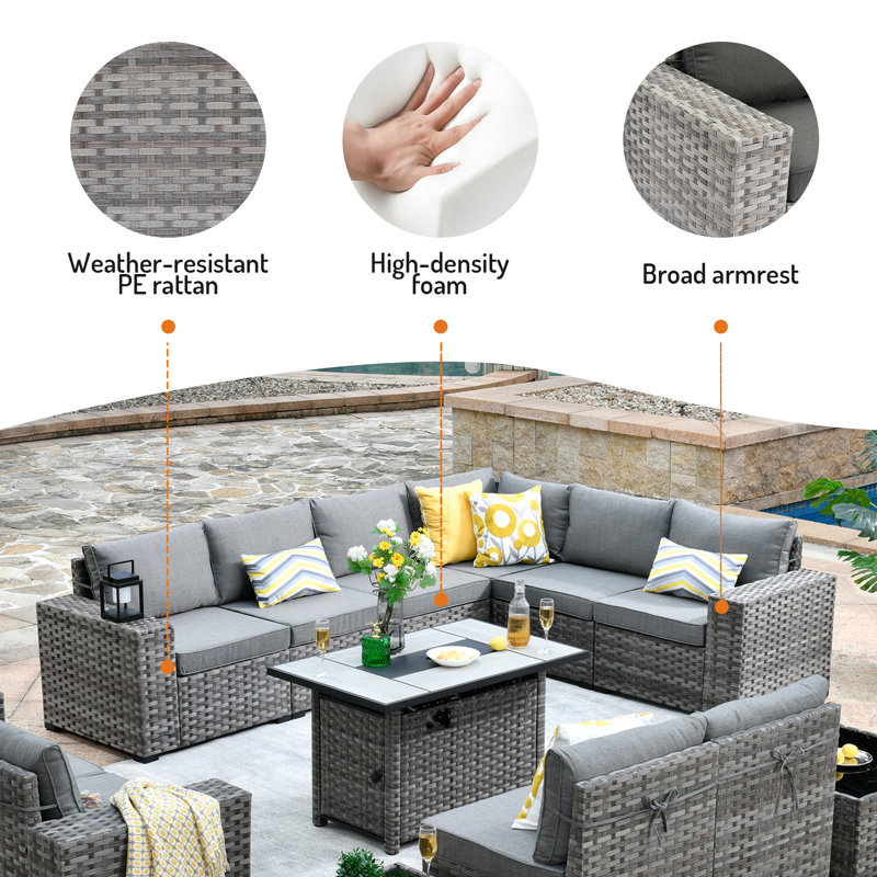 Ensemble de conversation modulaire avec coussins 13 pièces Baili, Gris
