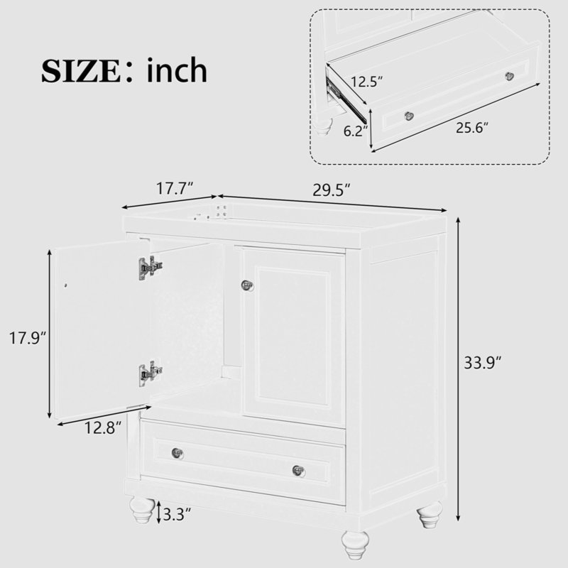 White 30" Freestanding Bathroom Vanity with Drawer and Doors