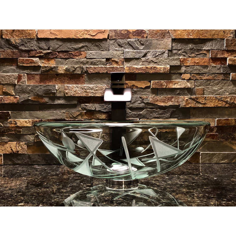 Elegant Glass Engraving Studio 16.5'' Glass Circular Bathroom Sink