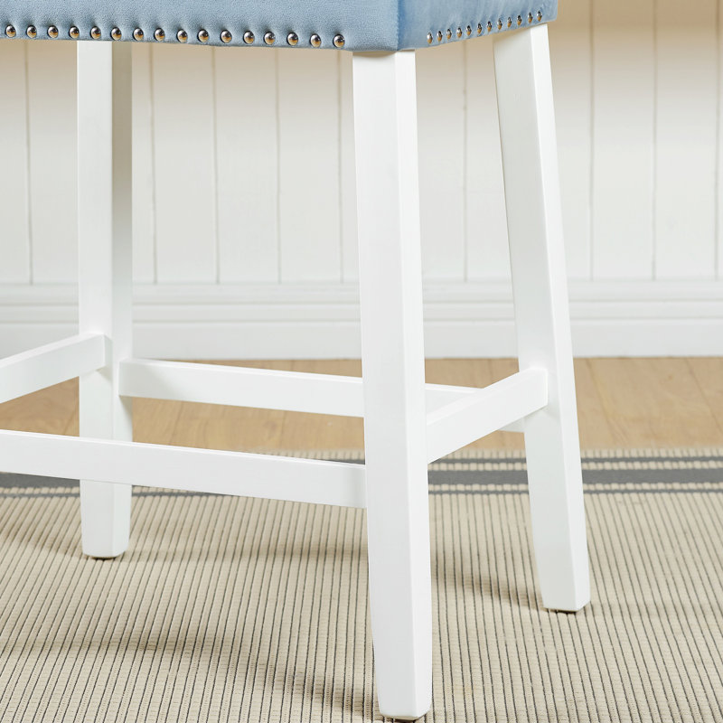 Set Of 2 Counter Height Stools With Tufted Saddle Seats, Blue