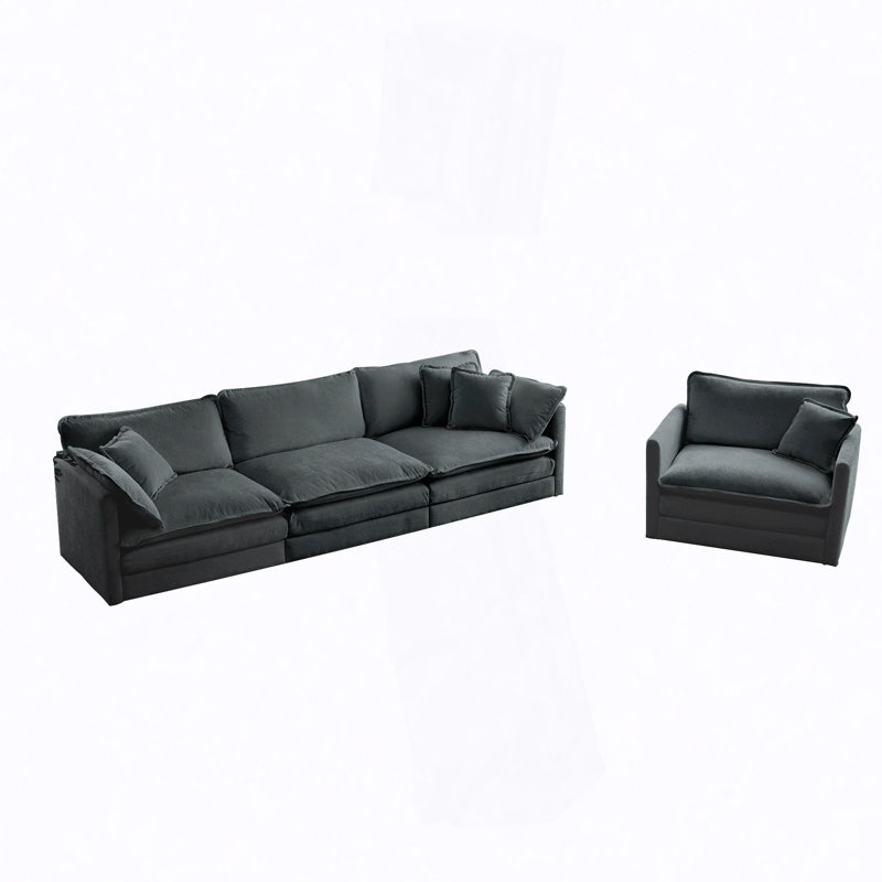 Ensemble de canapé modulaire 2 pièces, ensemble de canapés modulaires de salon, canapé à assise profonde pour salon, 1 + 3 places en chenille