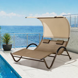 Harnden Outdoor Metal Double Chaise Lounge with Canopy
