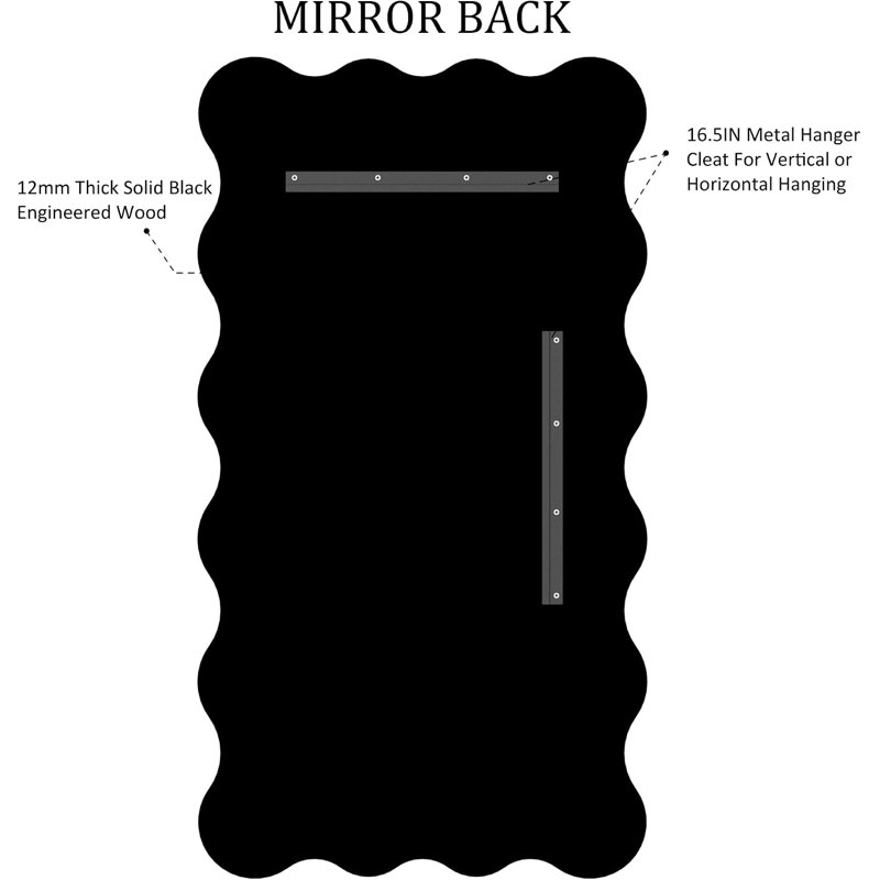 Miroir mural festonné doré 26 po x 48 po - Miroir décoratif à bords ondulés avec feuille d'or appliquée à la main pour chambre et salon