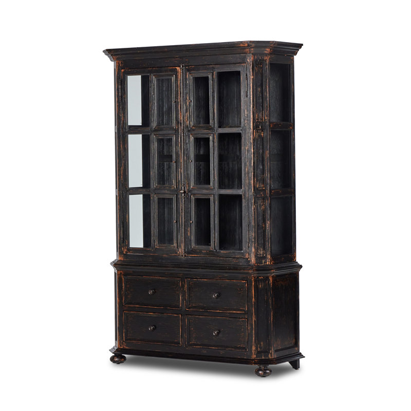Loami China Cabinet, Distressed Burnt Black Veneer