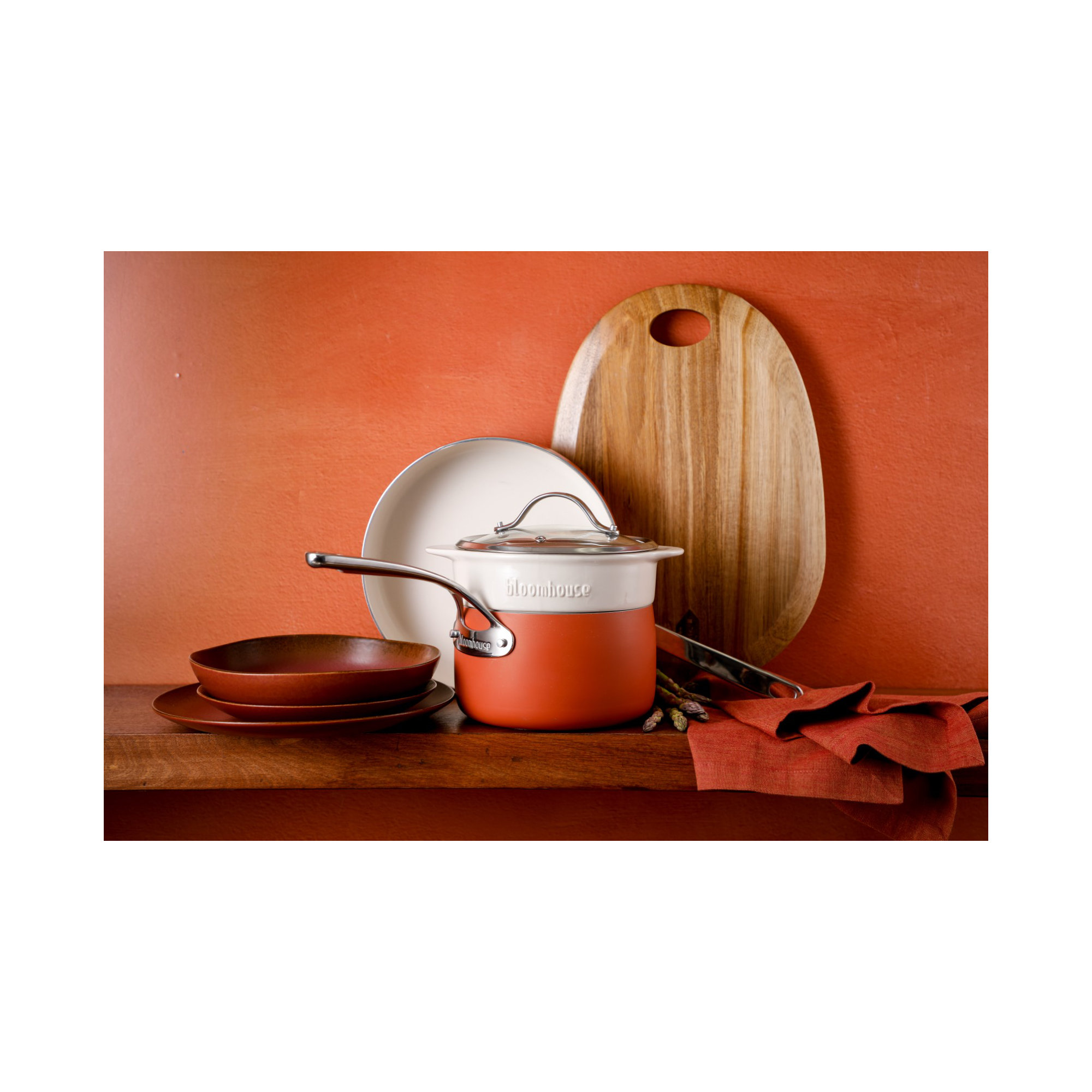 4 - Piece Non-Stick Aluminum Cookware Set, Terracota Orange