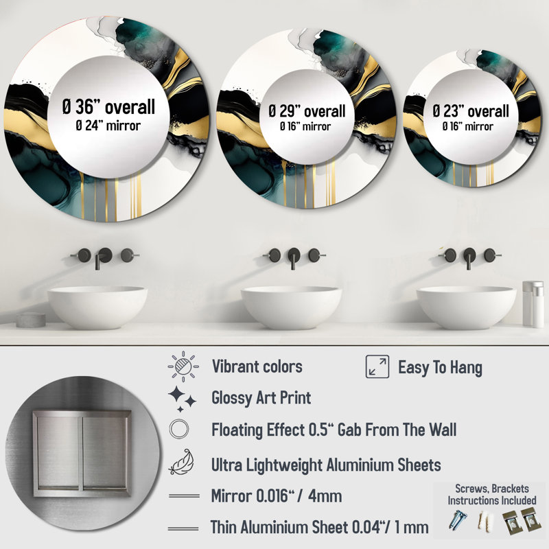 Abstract Geode Marble White And Gold V - Marble Abstract Round Mirror Wall Decor_MTMIR58652, 29" x 29"