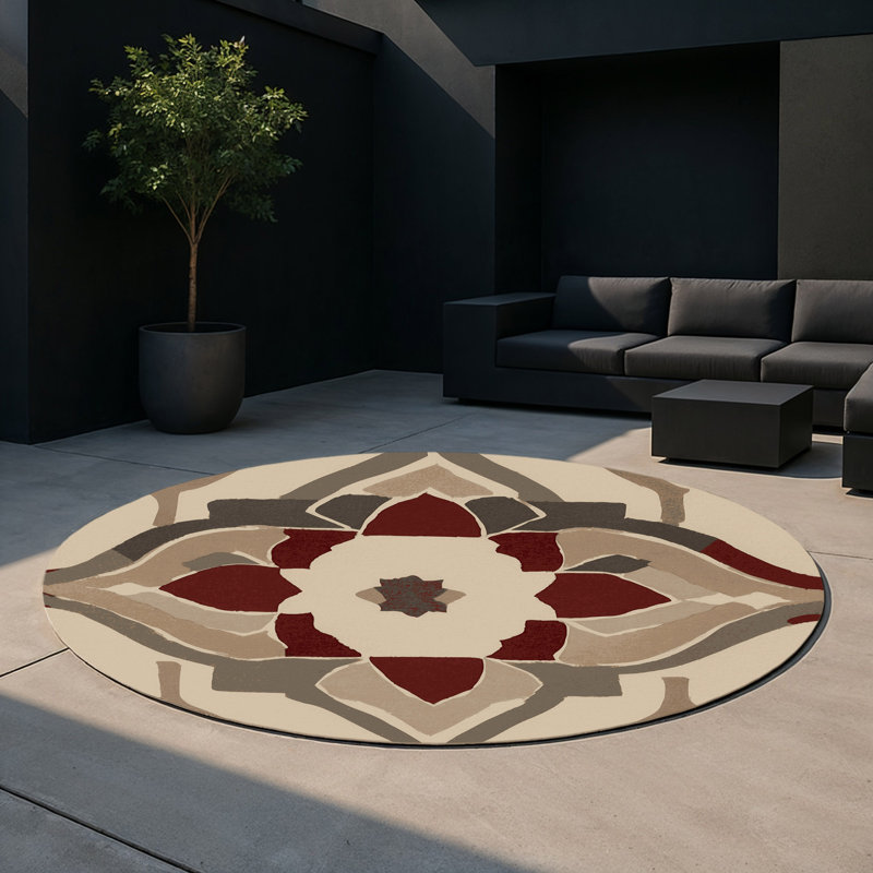 Orbital Symmetry Indoor And Outdoor Area Rug, Round 5'