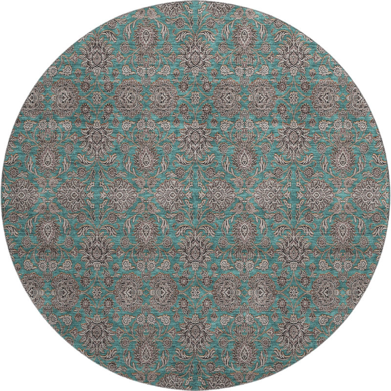 Premium Machine Washable Prisco Teal Rug, Round 8'