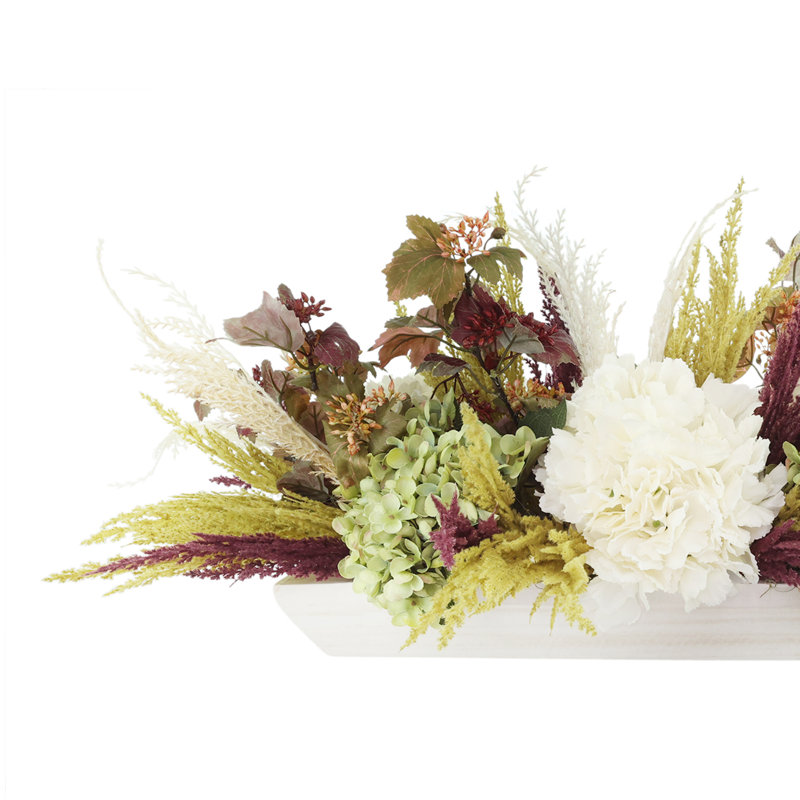 Fall Centerpiece With Hydrangeas And Pampas