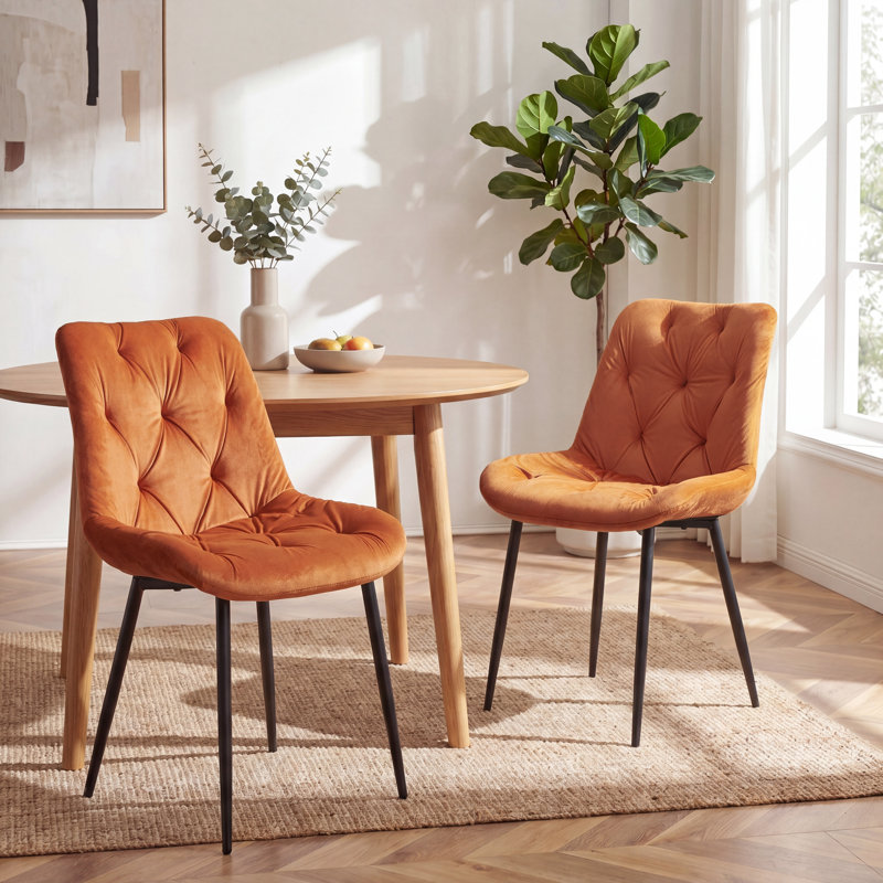 Velvet Upholstered Dining Chair, Orange