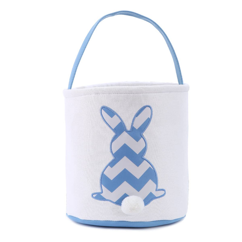 Sacs de panier de lapin de Pâques pour enfants, sacs de chasse à panier à œufs à motif de lapin rayé, seau en coton personnalisé avec queue moelleuse pour œufs de Pâques, bonbon, cadeau
