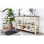 Console design rétro avec deux tablettes ouvertes, structure en bois de pin massif et pieds pour le salon (espresso et beige)