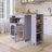 56.3" Rubber Wood Island Countertop Kitchen Cart With Power Outlets And LED Lights-1293894624