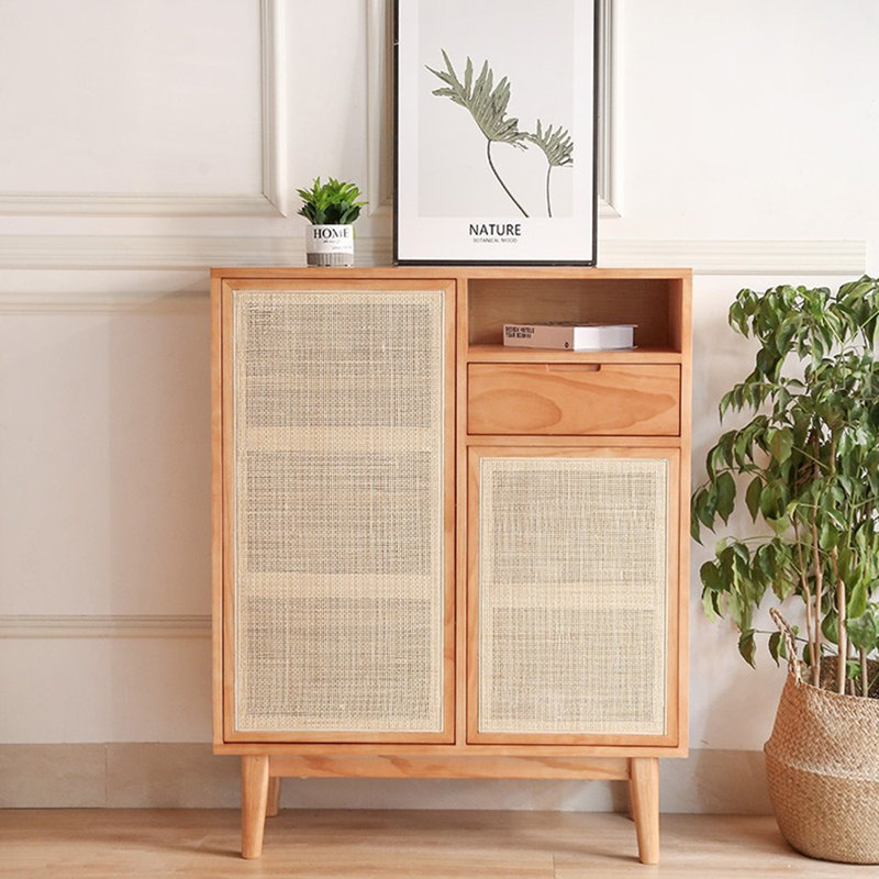 Armoire de rangement multifonctionnelle en rotin pour chaussures, Naturel, H 43,31 po x l 34,65 po x P 14,17 po