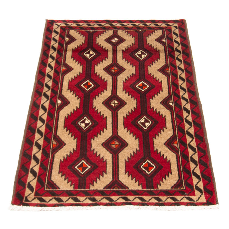Tapis rouge en laine noué à la main de conception unique 3 pi 3 po x 5 pi 6 po New Age