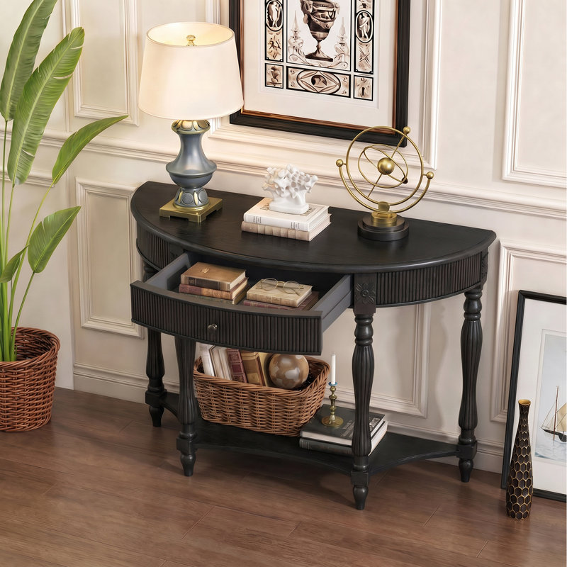 Console 45 po en bois massif avec tiroir, Black