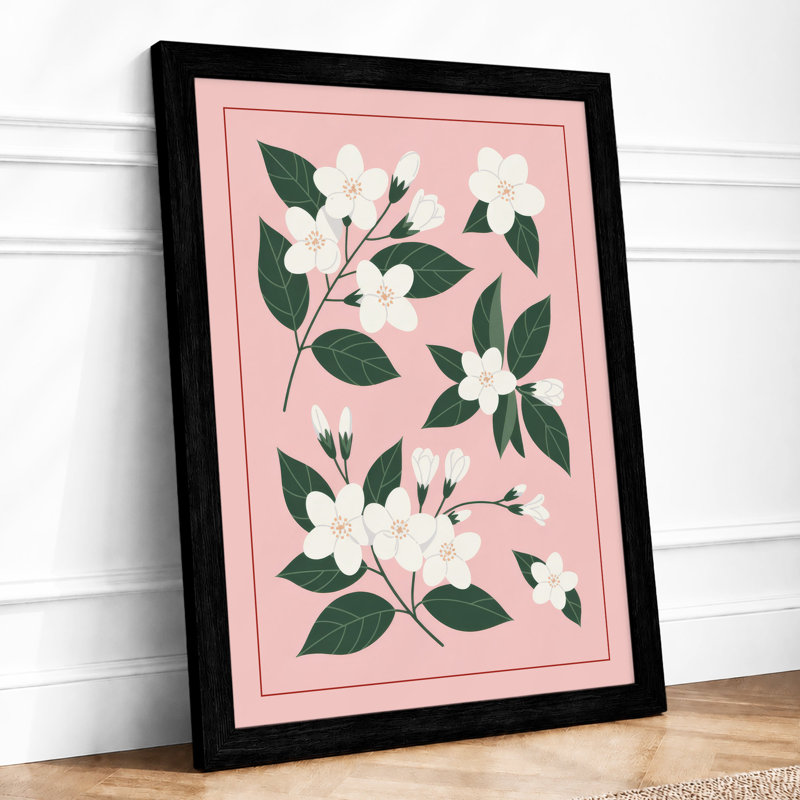 White Flowering Stems Botanical - Framed Print, Black, A3 - 42.0 x 29.7 cm