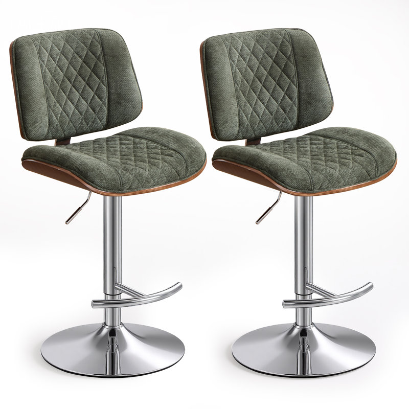 Tabouret de bar pivotant à hauteur réglable, siège en tissu de chenille avec structure en métal pour comptoir de cuisine (vert, ensemble de 2)