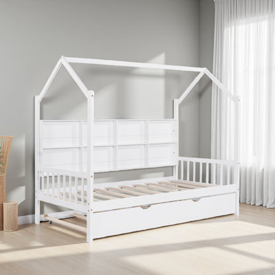 House Bed With Trundle,Kids Bed With Shelf