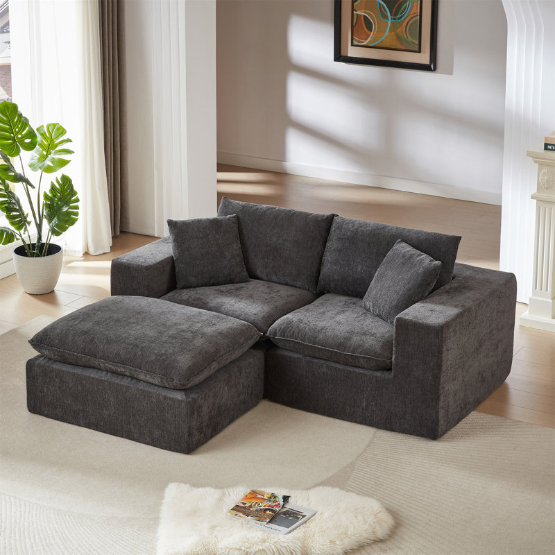 Canapé moderne Cloud, Chenille grise foncée, H 33,86 po x l 78,74 po x P 39,37 po