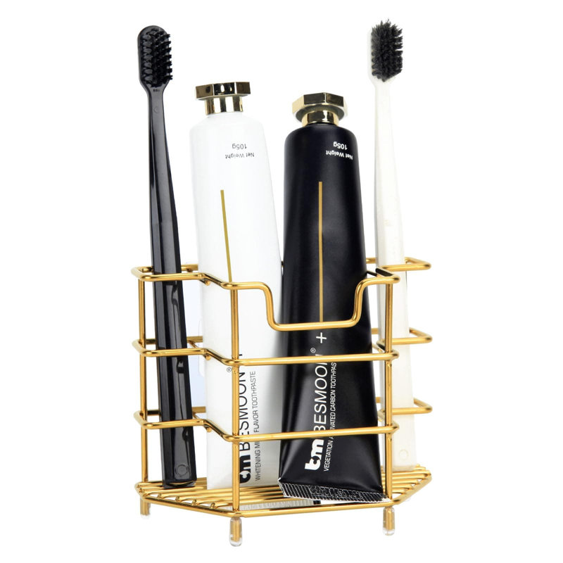 Porte-brosse à dents en acier inoxydable pour support mural de douche et de salle de bain, support de dentifrice antirouille et support de brosse à dents avec base antidérapante, chariot de rangement peu encombrant