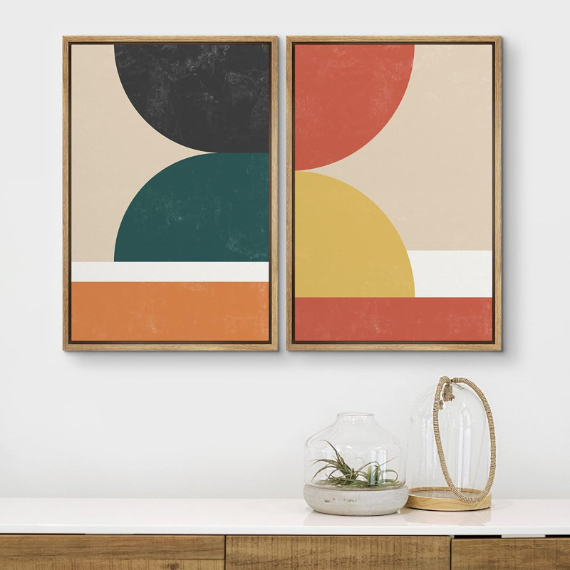 «Geometric Colorful Block Abstract Shapes Modern on Canvas», reproduction de 2 pièces, H 24 po x l 32 po x P 1,5 po