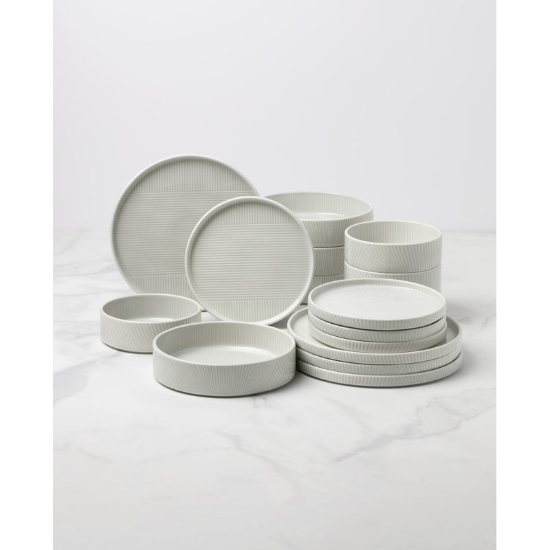 Modulus 16-Piece Dinnerware Set, Vapor, White