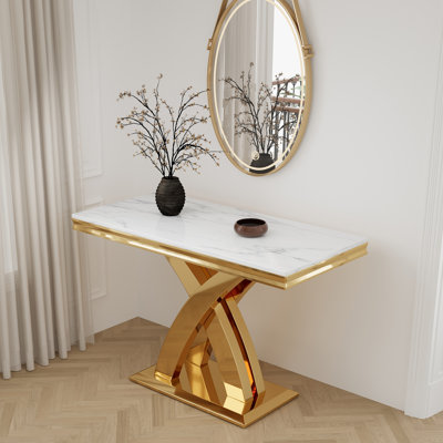 Console 46,85 "pour vestibule avec base double en miroir de luxe