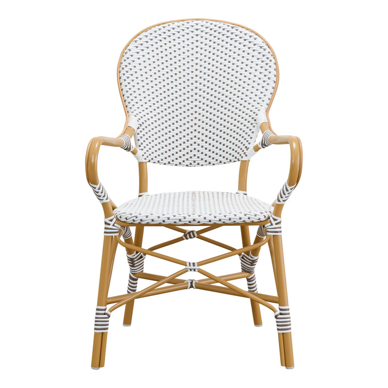 Fauteuil de salle à manger Isabell, Blanc / pois cappuccino, Amande