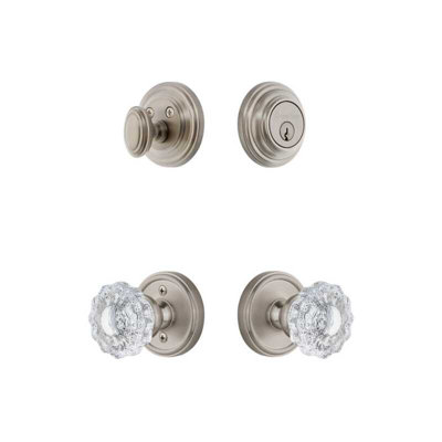 Grandeur Georgetown Rosette Entry Set with Versailles Crystal Knob in Satin Nickel