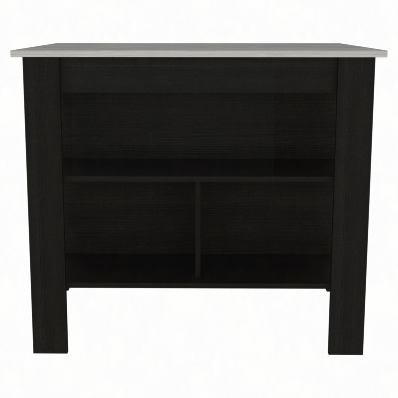 Kitchen Island, Four Legs, Three Shelves, Black/White