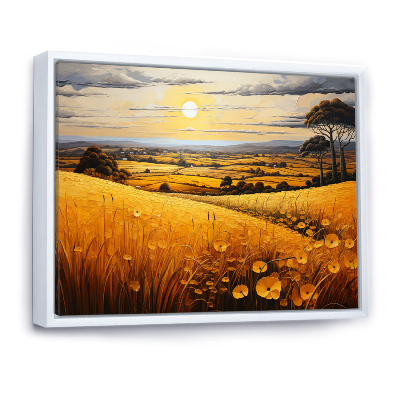 Countryside Rustling Wheat Field III - Landscapes Wall Art Living Room, 24" H x 32" W, Cadre flottant blanc
