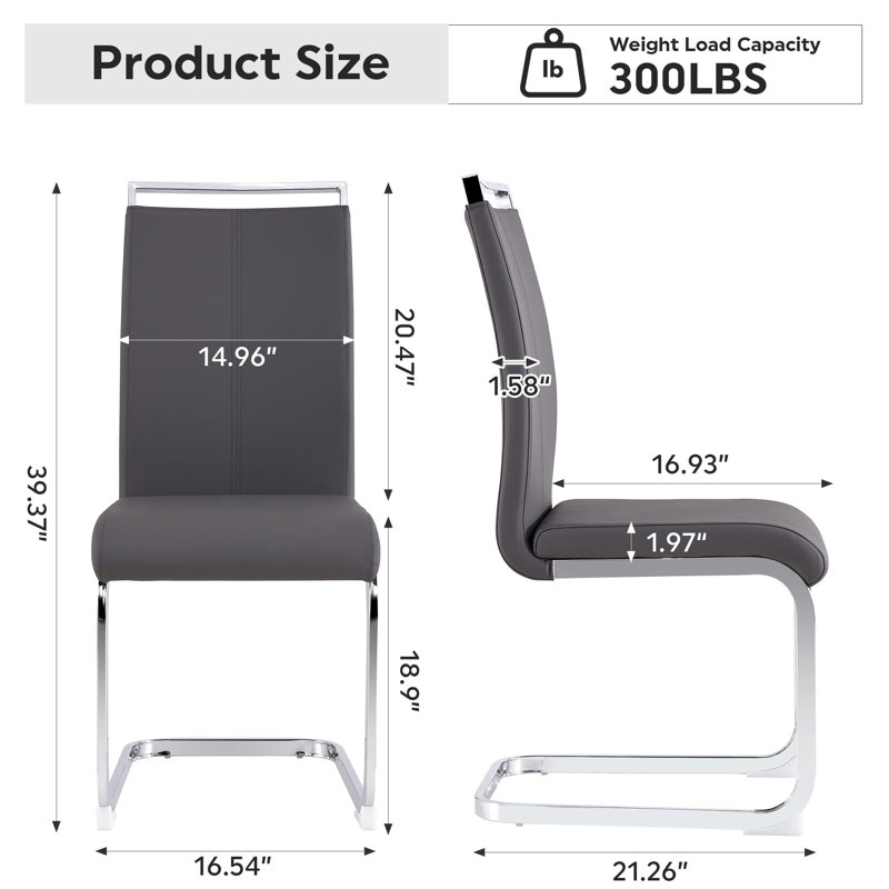 Upholstered Dining Chairs With Chrome Base, Comfortable Kitchen Chairs For Dining Room Or Apartment, 4, Dark Gray