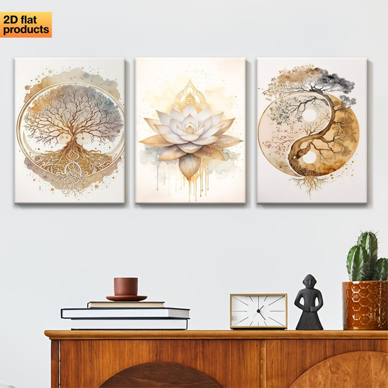Impression sur toile 7 pièces Boho Spiritual Lotus - Calm Living Space, 30 * 20 pouces 3 pièces