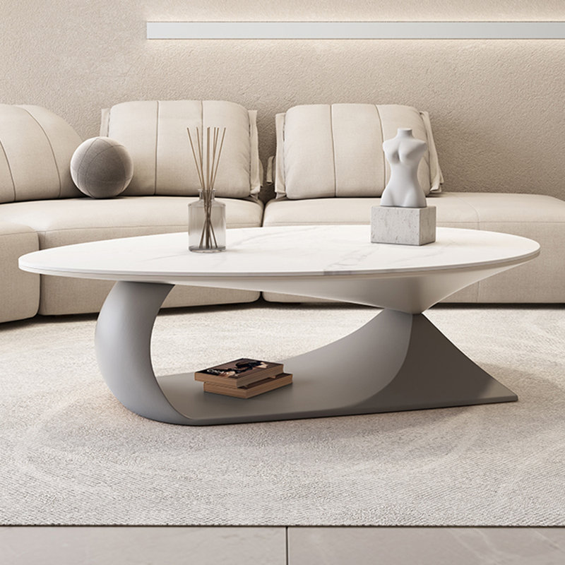 Modern style oval tea table, 14.9" H x 47.2" L x 31.5" W, Gray