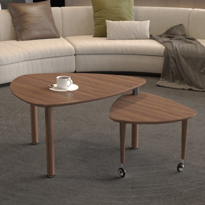 Table basse rotative à 360 degrés - Pieds en bois massif - Noyer / noir / gris brun / blanc