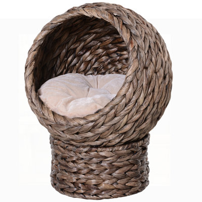 Handwoven Elevated Cat Bed with Soft Cushion, Egg Chair Shape, and Stand for Indoor Cats, Comfortable and Stylish