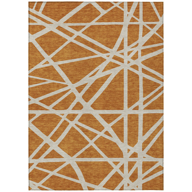 Tapis géométrique lavable intérieur / extérieur 5 pi x 8 pi cuivre