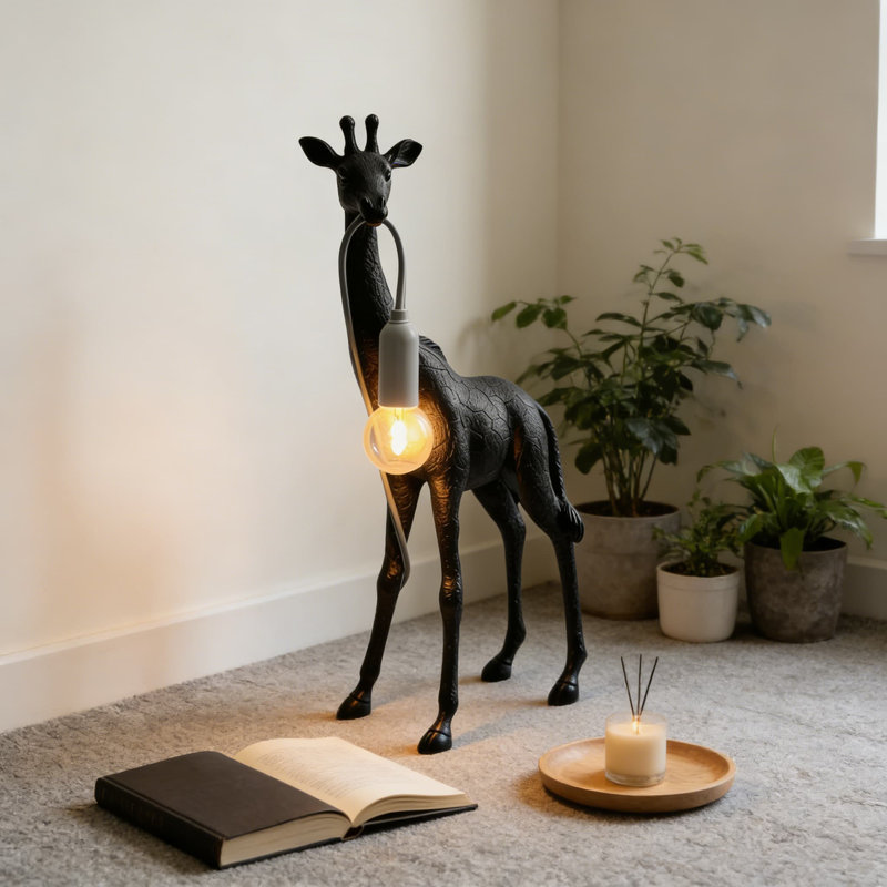 Lampe de table girafe avec ampoule à DEL, veilleuse fantaisie en résine pour chambre à coucher, salon et bureau