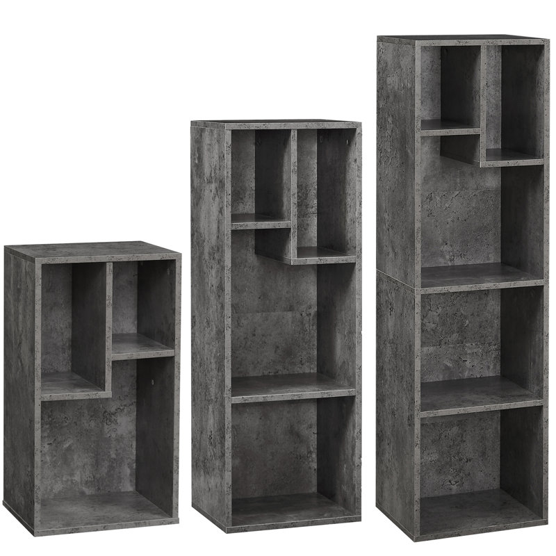 Altamonte 12-Cube Narrow Gray Bookcase, Small Storage Cabinet with Open Shelves, Bookcase Set of 3, Gray