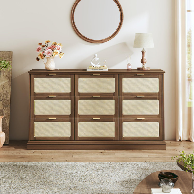 Commode 9 tiroirs Boho, Brun
