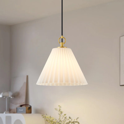 Luminaire suspendu 1 lumière avec abat-jour en verre côtelé opale