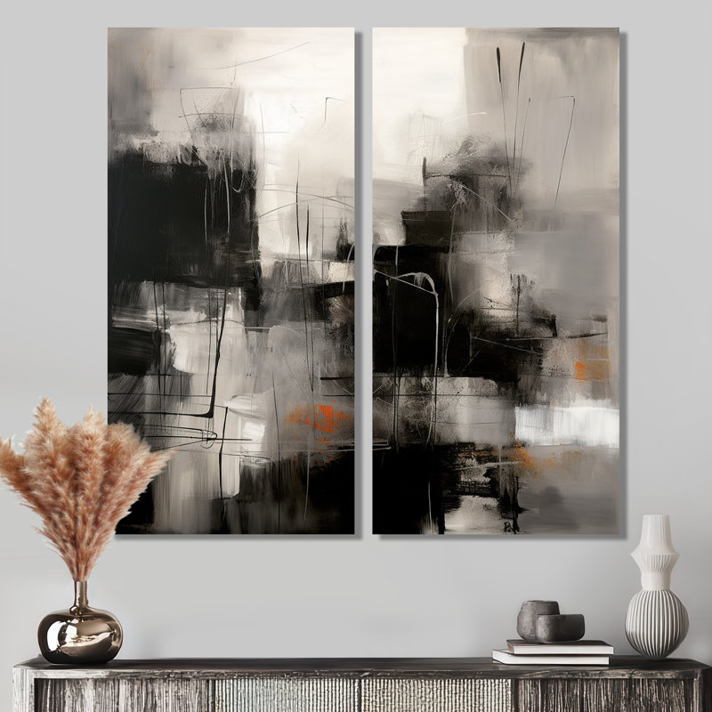 Art mural moderne noir Mid Century Fusion I - doré 2 pièces, 20'' H x 24'' W, Wrapped Canvas, Does Not Apply